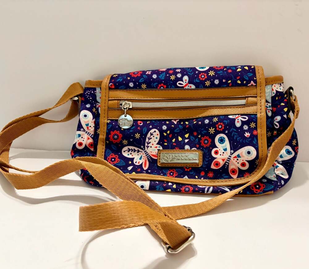Lily Bloom Butterfly Print Crossbody Purse  Floral Pattern and Adjustable Strap